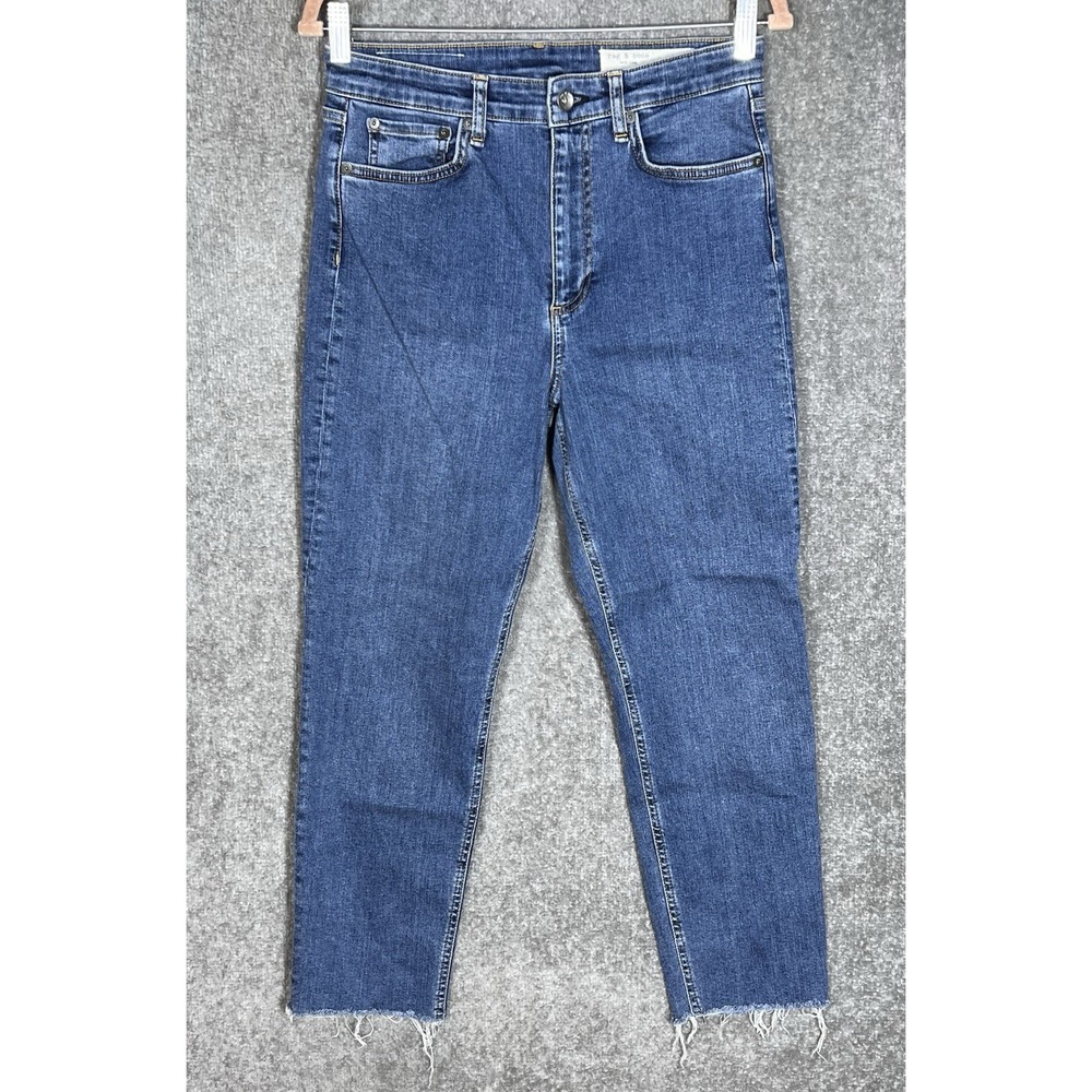 Rag & Bone Nina High Rise Ankle Cigarette Jeans Womens Sz 28 Blue Raw Hem Denim